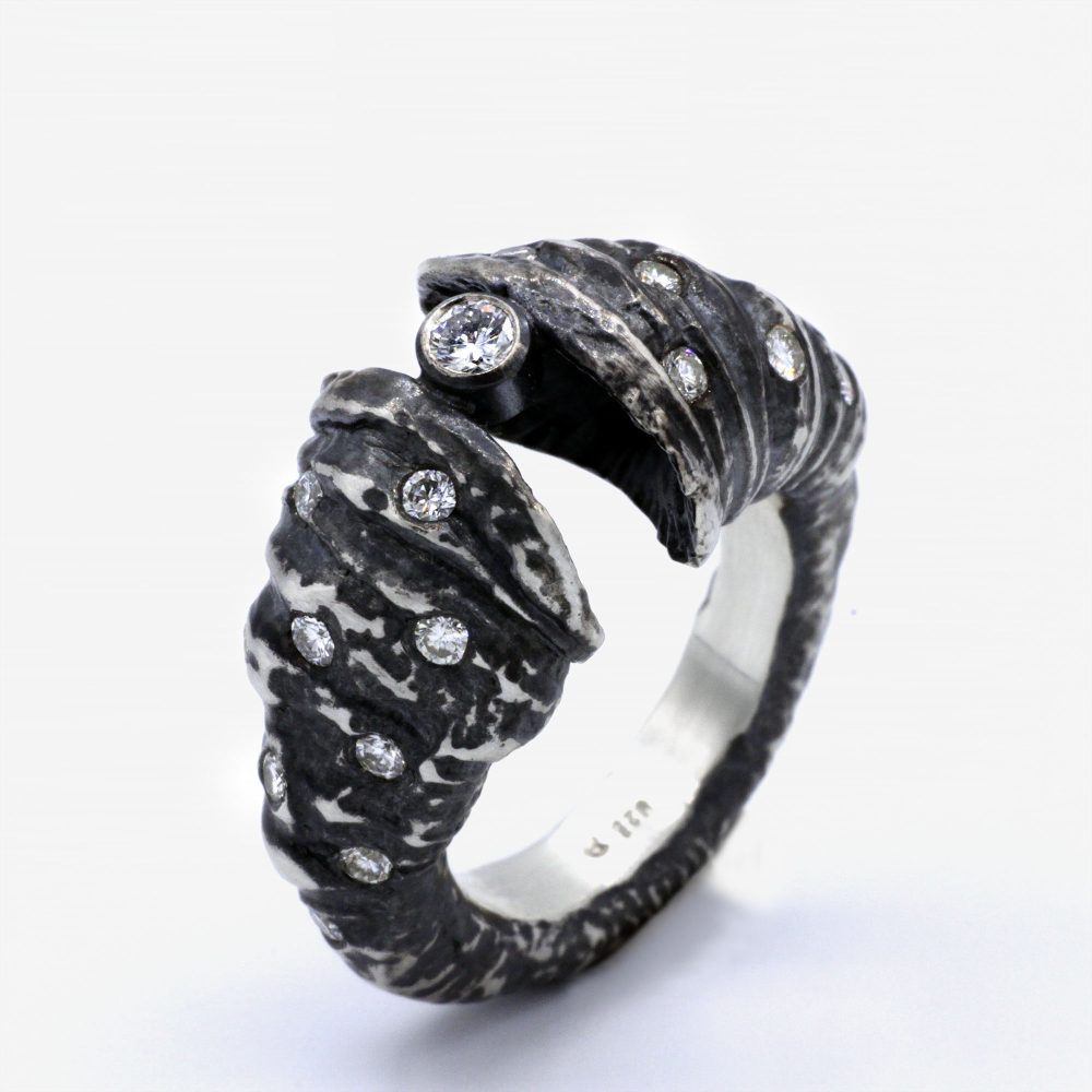 Fossiles et diamants de la cliente, argent 925 recyclé