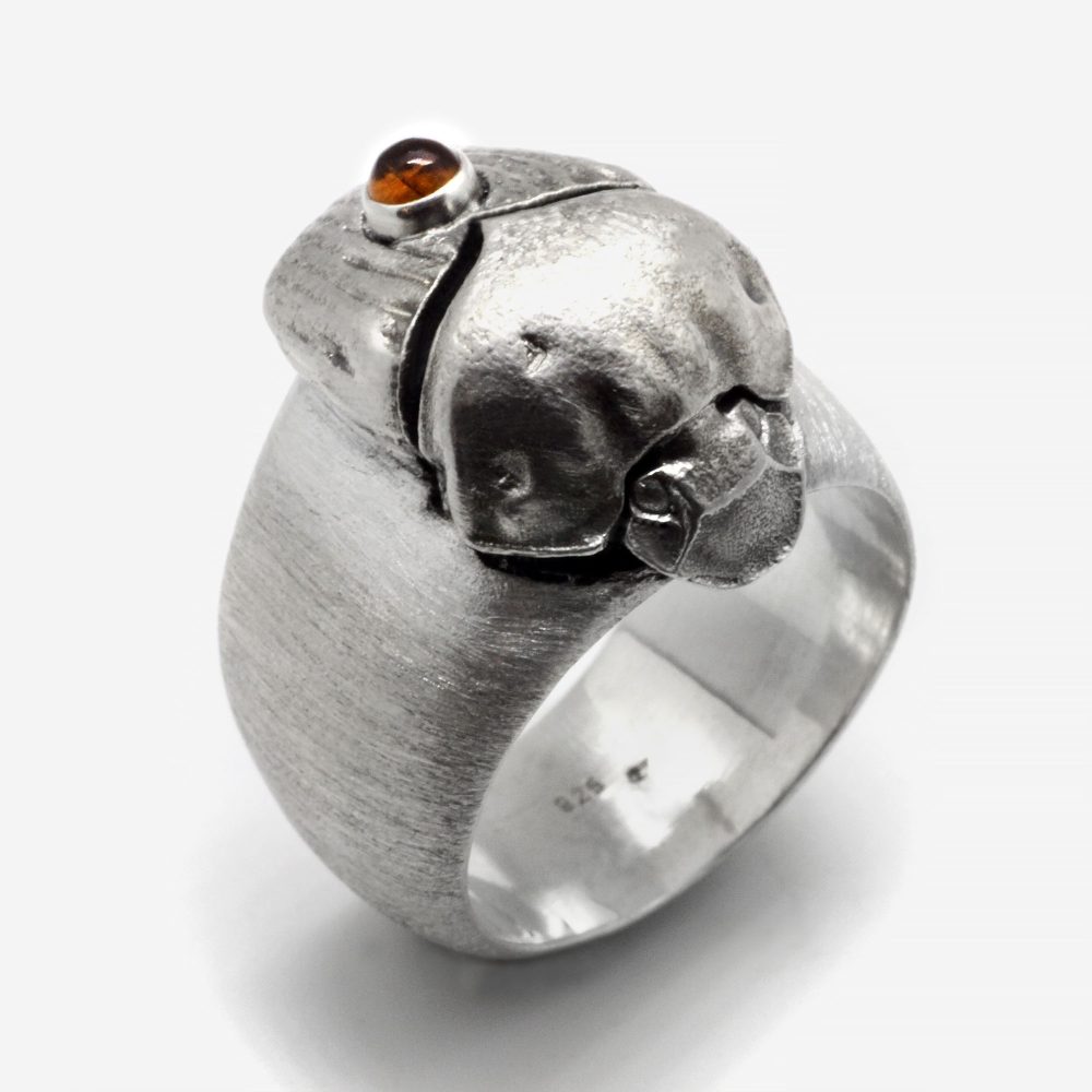 Scarabée oxysternon conspicillatum femelle et citrine, argent 925 recyclé