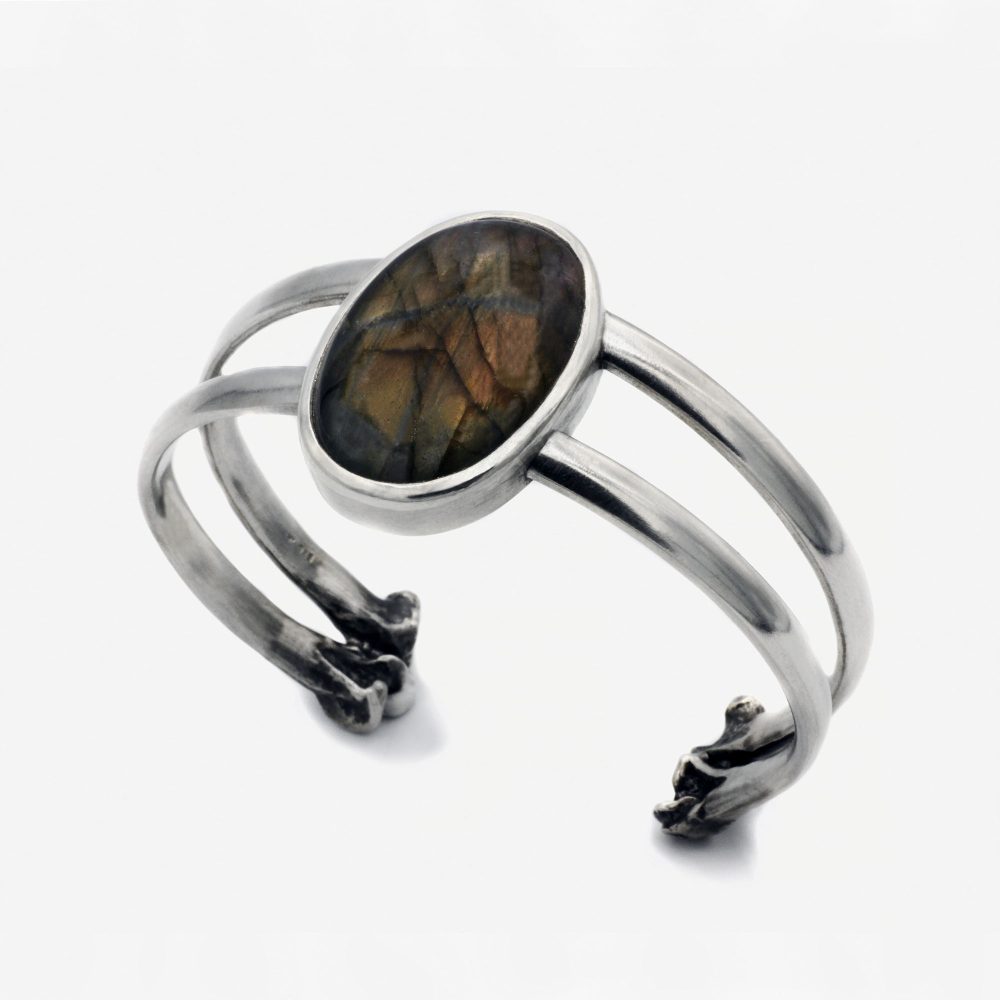 Bracelet fémurs de pigeon et labradorite, argent 925 recyclé