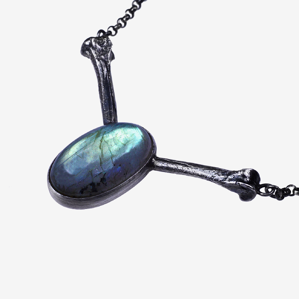 tibia de pigeon et labradorite, argent 925 recyclé