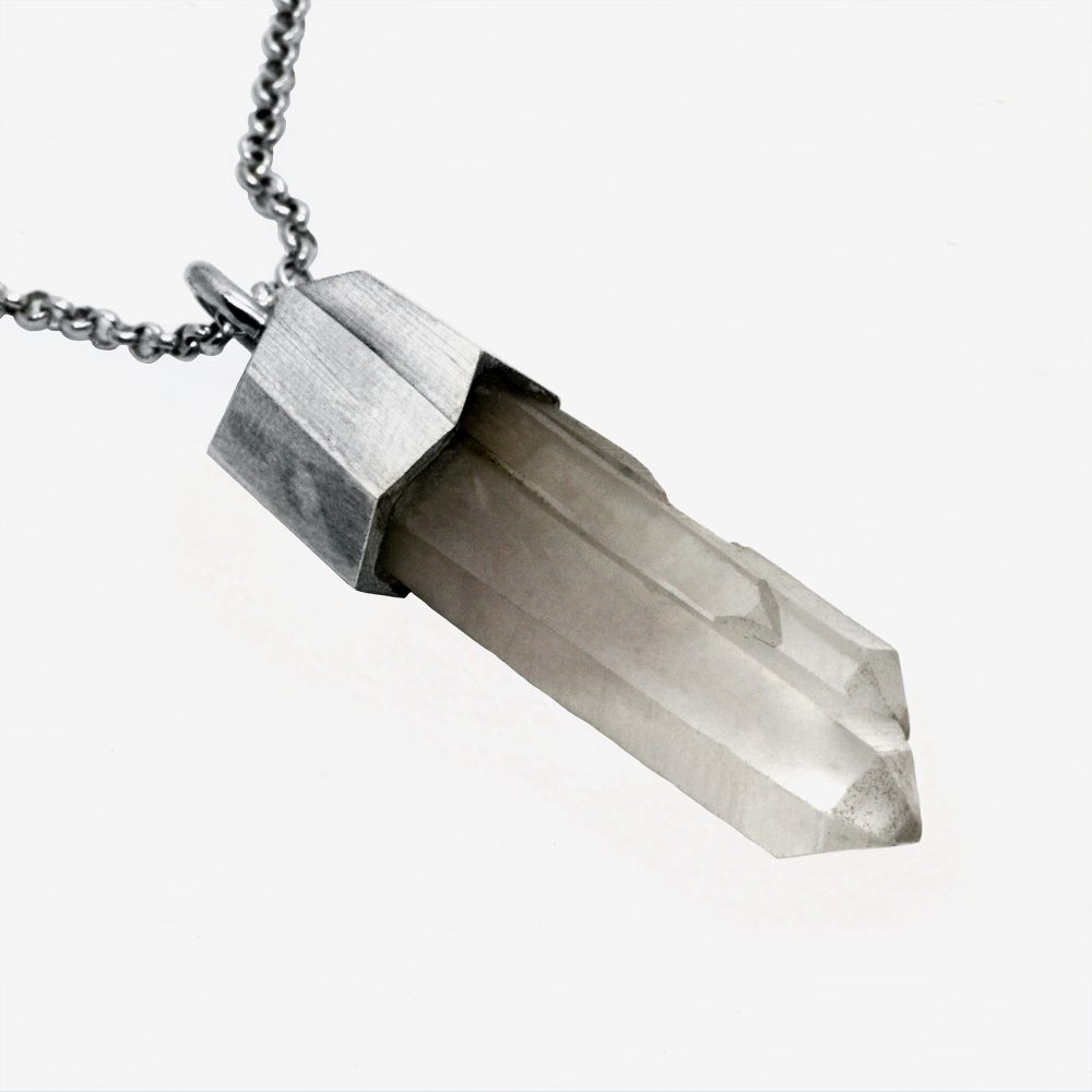 Cristal de quartz brut, argent 925 recyclé